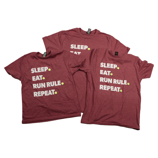 Youth-sized Sleep. Eat. Run Rule. Repeat. Unisex t-shirts