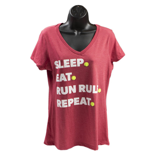 Women's V-Neck Sleep. Eat. Run Rule. Repeat shirt